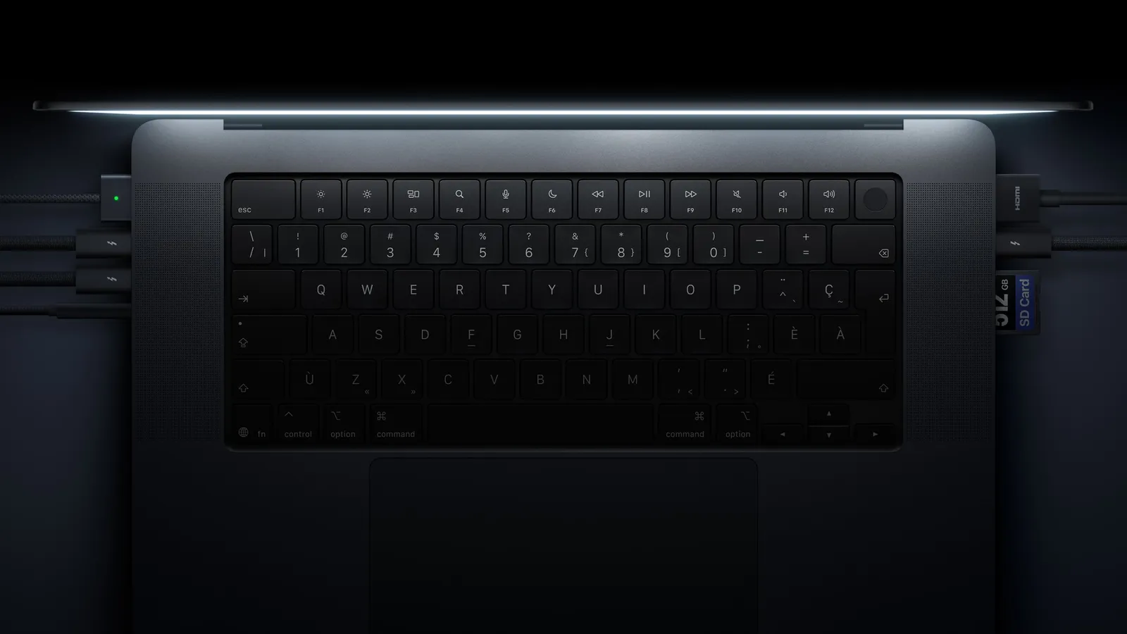 Ports on the new MacBook Pro include three Thunderbolt 5, HDMI, an SDXC card slot and MagSafe.